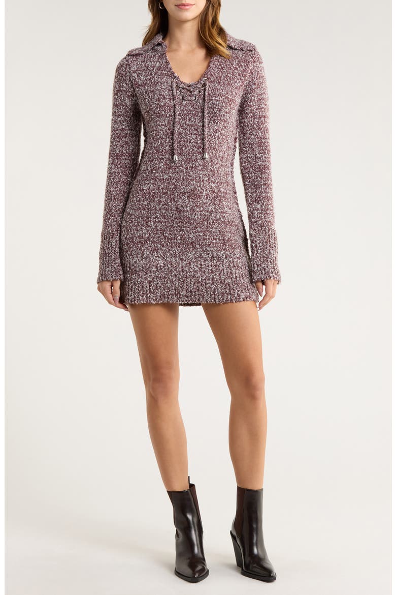 Milena Long Sleeve Mini Sweater Dress, Main, color, CHOCOLATE GRAPE COMBO