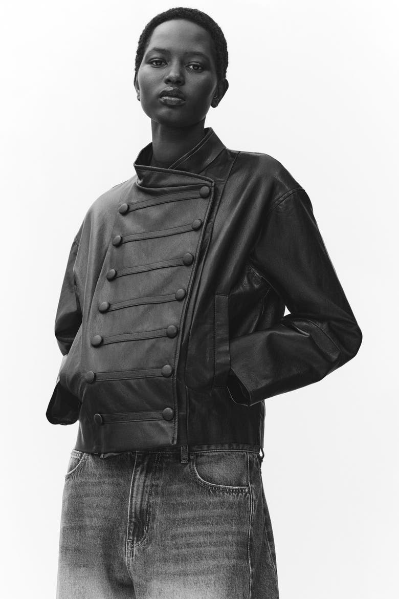 Coated Button-Detail Jacket, Main, color, Black
