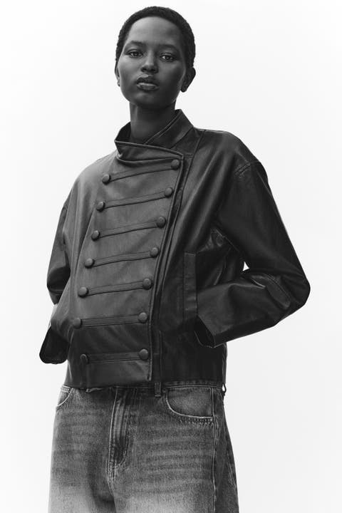 Coated Button-Detail Jacket