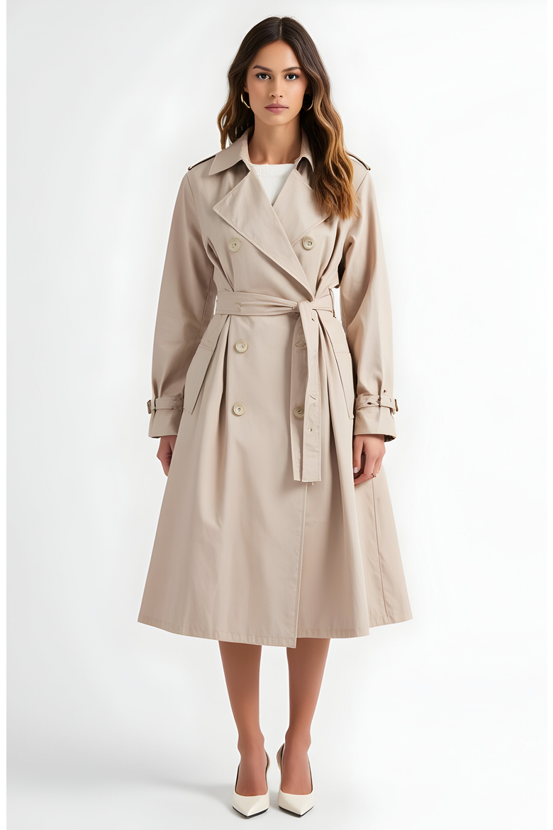 Double-Breasted Trench Coat with Belt, Main, color, Beige