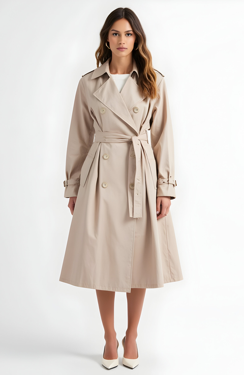 Double-Breasted Trench Coat with Belt