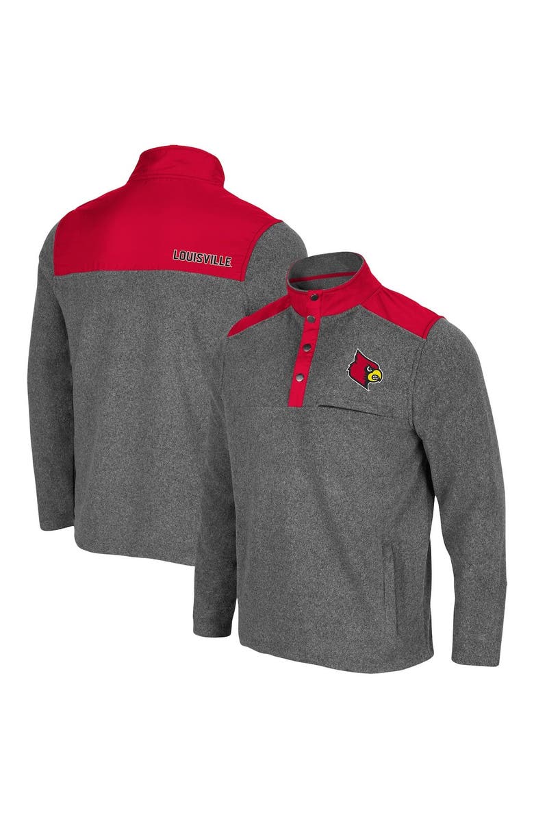 COLOSSEUM Men's Colosseum Heathered Charcoal/Red Louisville Cardinals Huff Snap Pullover, Main, color,