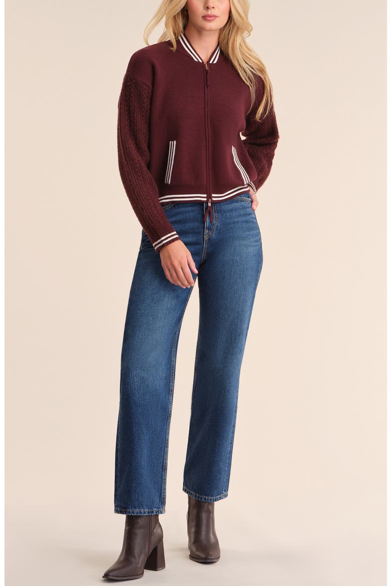 Flynn Cable Sleeve Bomber Sweater Jacket, Alternate, color, OXBLOOD MULTI