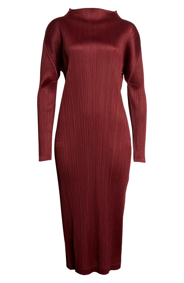Pleats Please Issey Miyake Monthly Colors October Pleated Long Sleeve Midi Dress, Alternate, color, 
