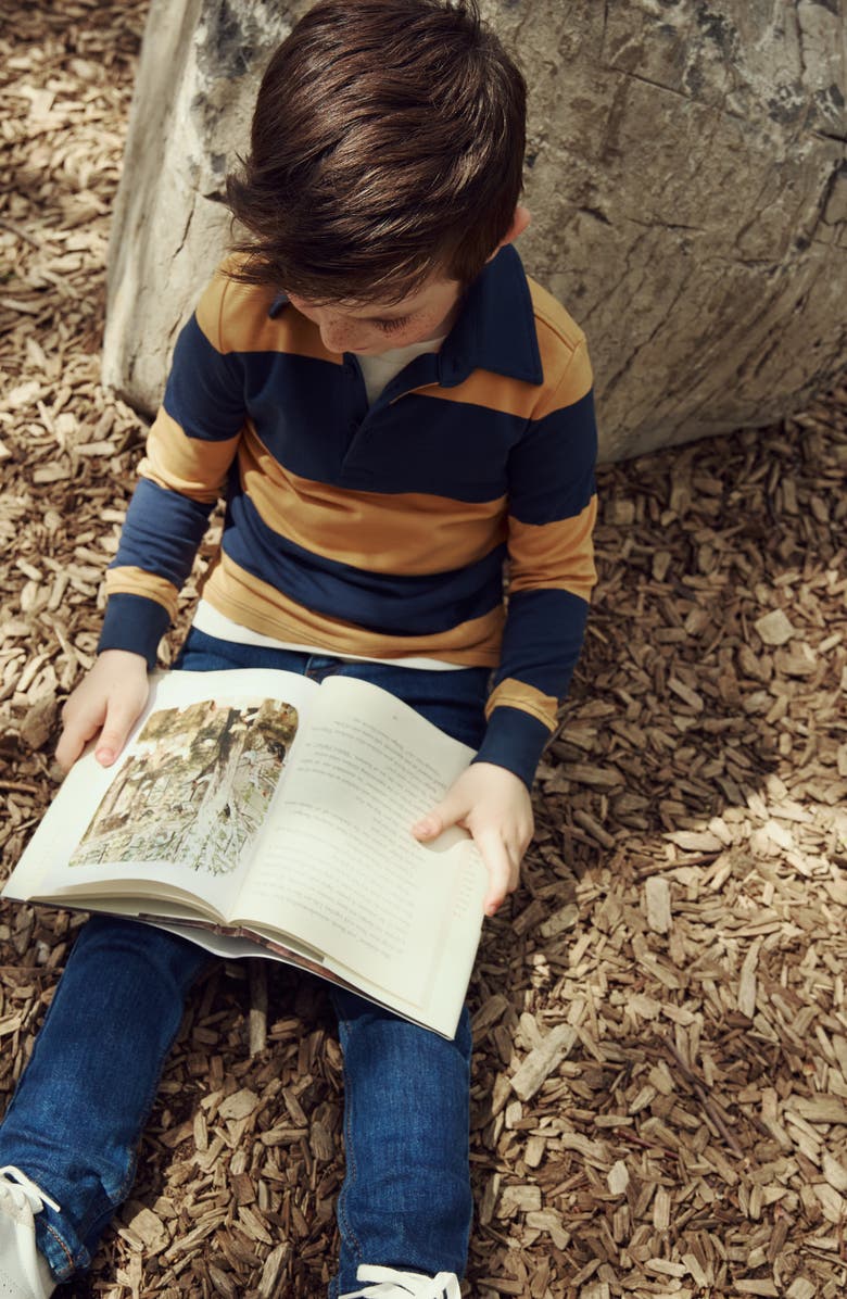 MILES THE LABEL Kids' Stripe Cotton Rugby Shirt, Alternate, color, Navy