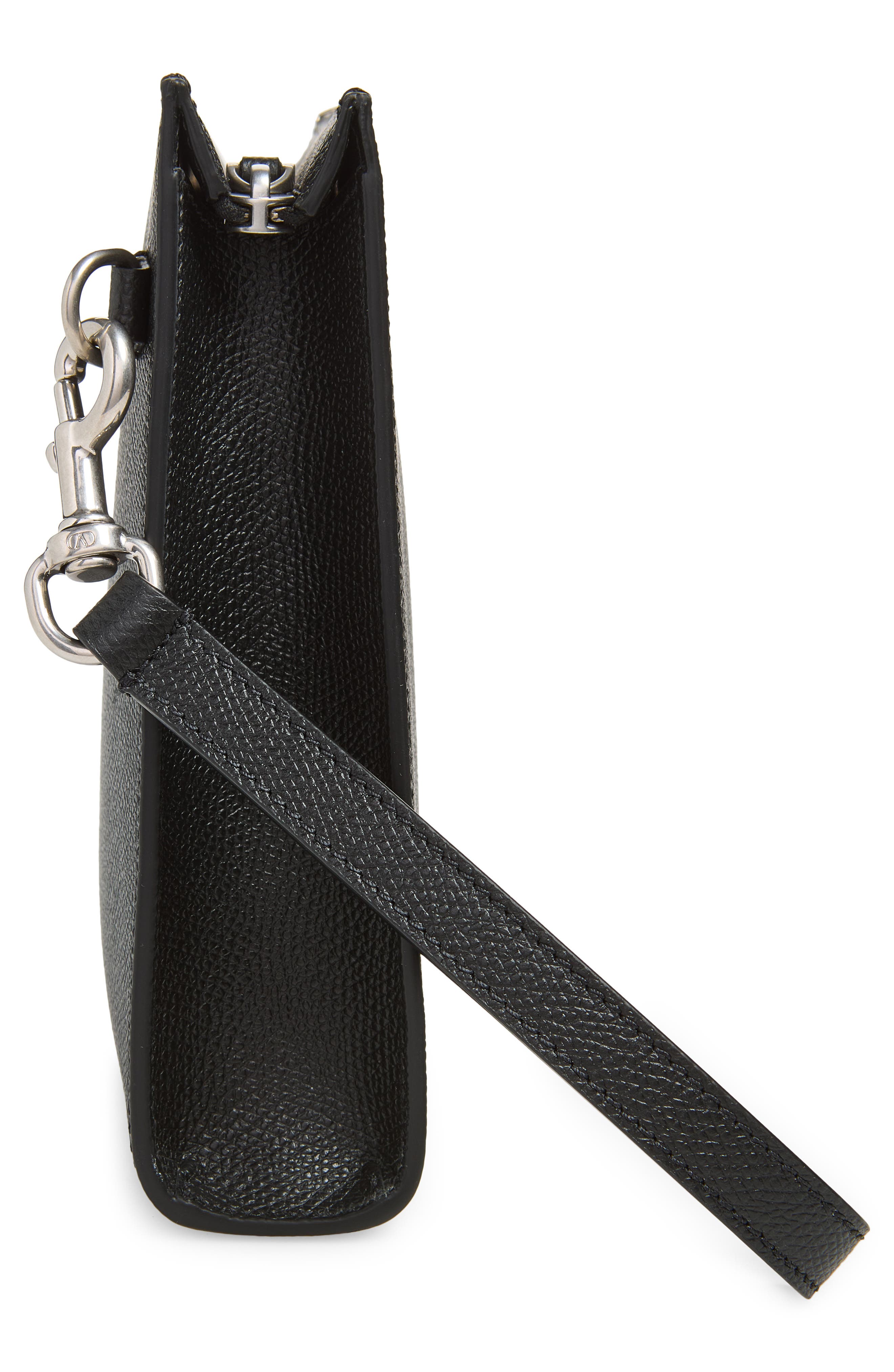 VLOGO Leather Zip Pouch, Alternate, color, BLACK