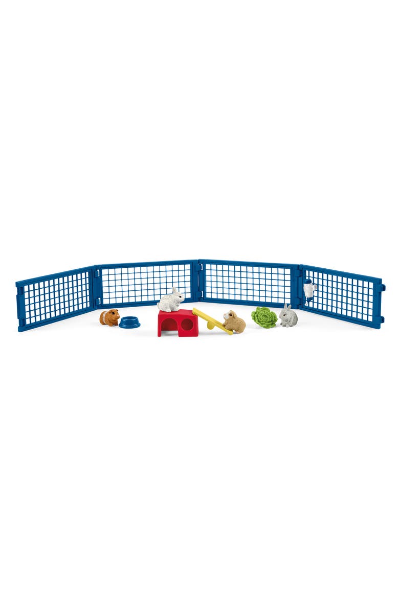 Farm World Rabbit and Guinea Pig Hutch 14 Piece Playset, Main, color, Multicolored