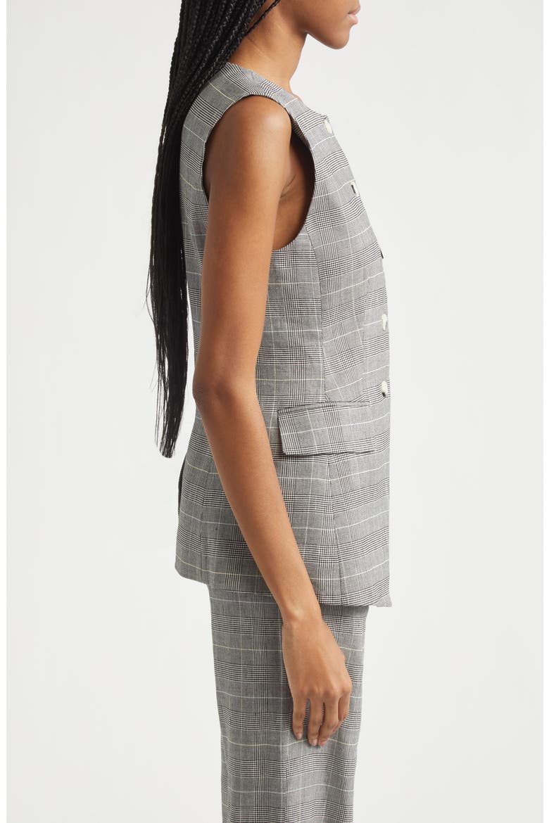 Lois Glen Plaid Linen Blend Vest, Alternate, color, BLACK MULTI