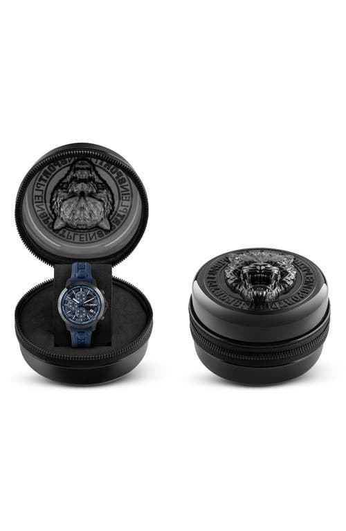 Philipp Plein Sport Camo Dial Three-hand Quartz Silicone Strap Watch, 43mm In Blue
