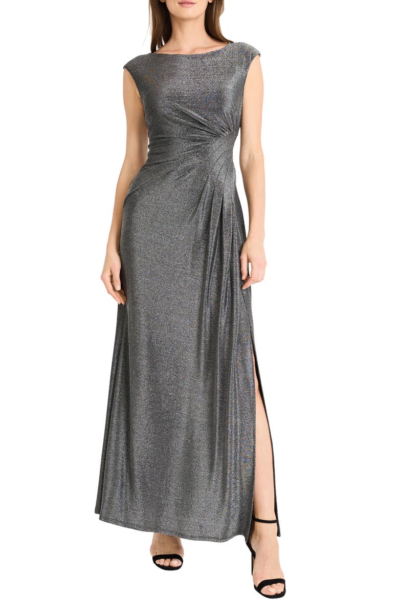 Maggy London Draped Side Metallic Gown, Main, color, 