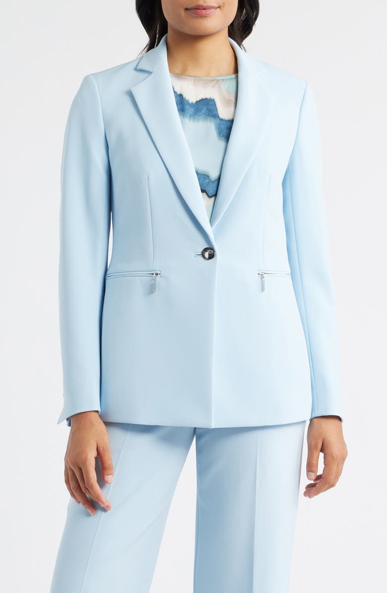 Anne Klein Zip Pocket One-Button Blazer, Main, color, Opal Blue