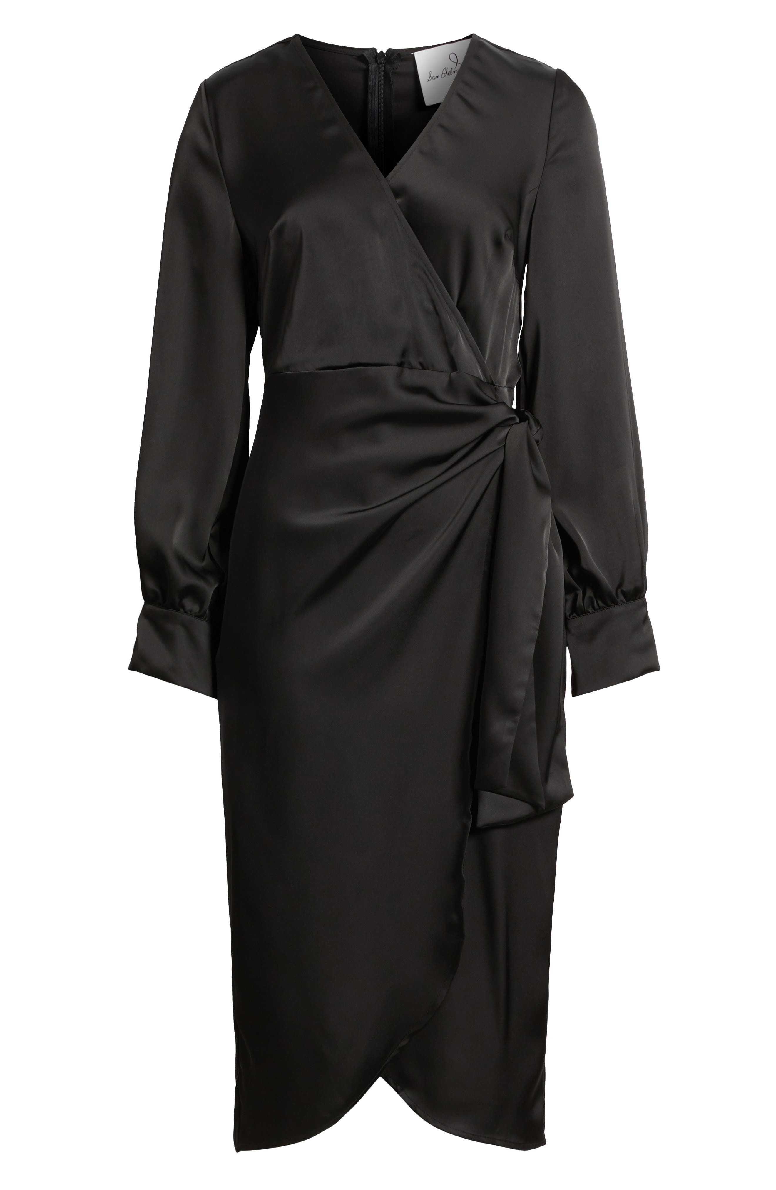 fluid long sleeve satin faux wrap midi dress sam edelman Long Sleeve Faux Wrap Satin Dress (Women)