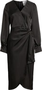 Sam Edelman Long Sleeve Faux Wrap Satin Dress