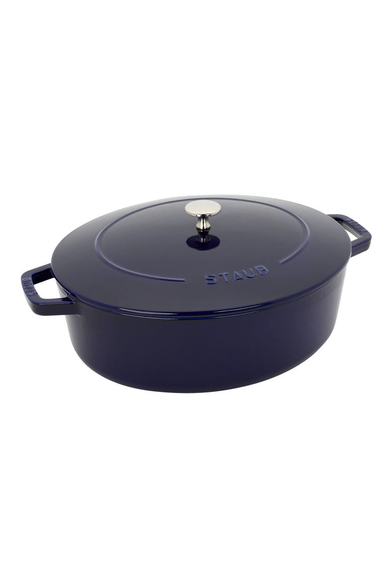 6.25-Quart Enameled Cast Iron Shallow Oval Dutch Oven, Main, color, DARK BLUE