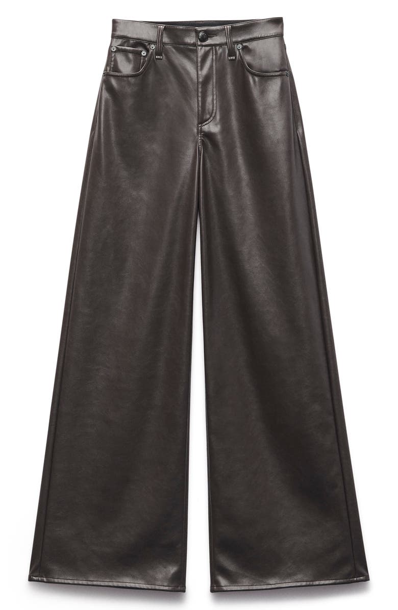rag & bone Sofie High Waist Faux Leather Wide Leg Pants, Alternate, color, Dark Brown