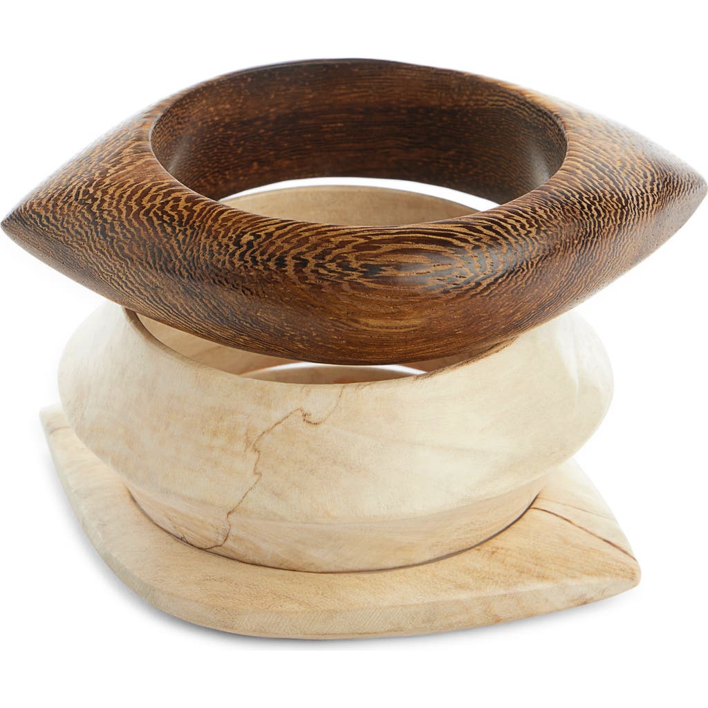 Isabel Marant Set Of 3 Wood Eye Bangle Bracelets In Brown
