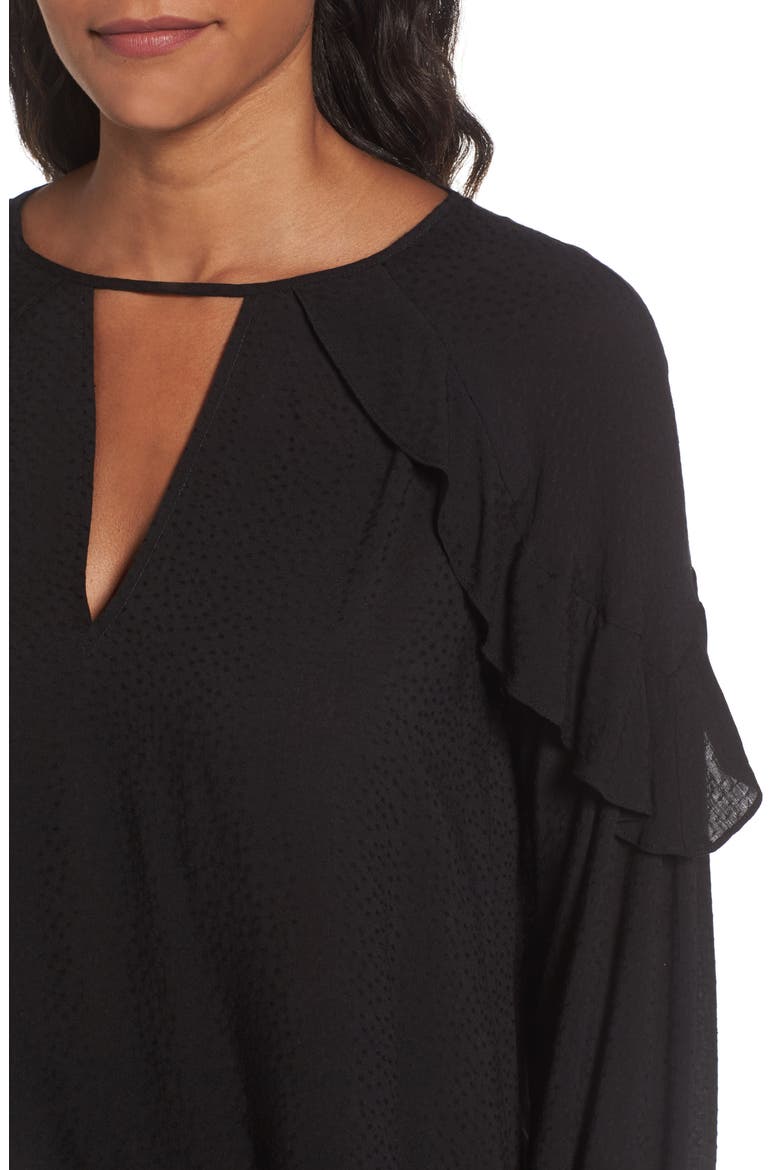 Textured Ruffle Blouse, Alternate, color, BLACK