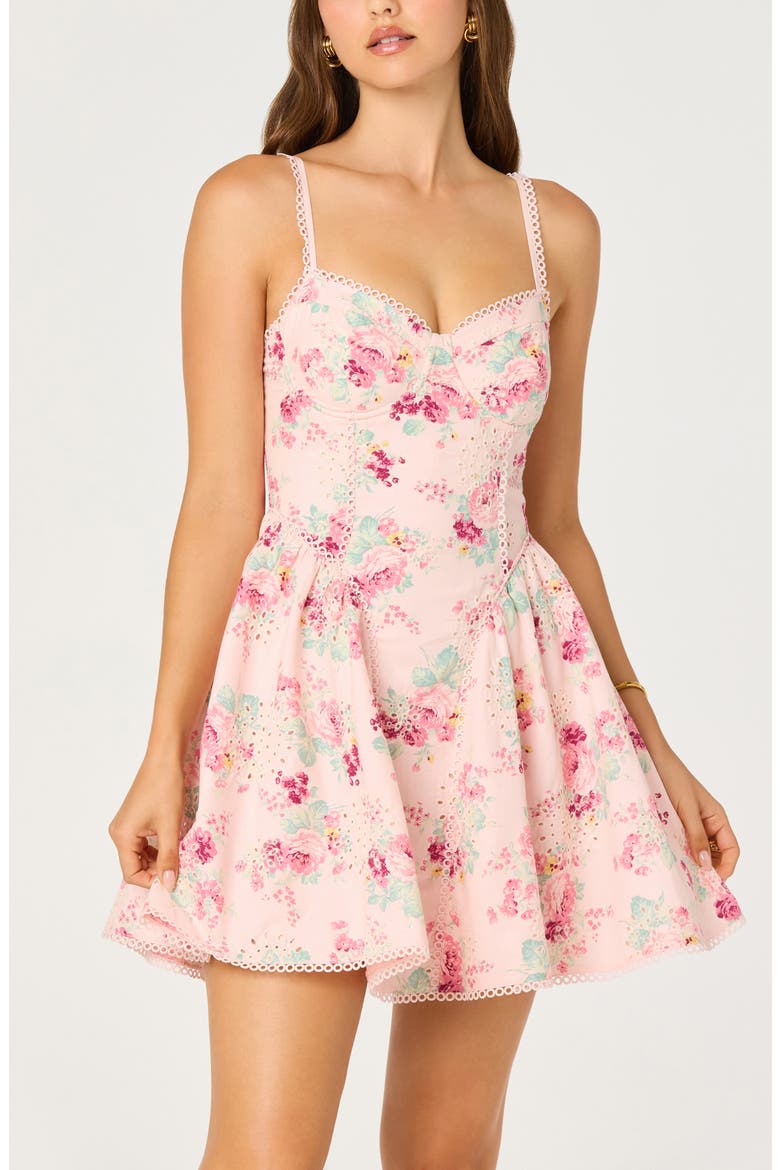 Birdie Floral Eyelet Scallop Trim Minidress, Alternate, color, PINK FLORAL