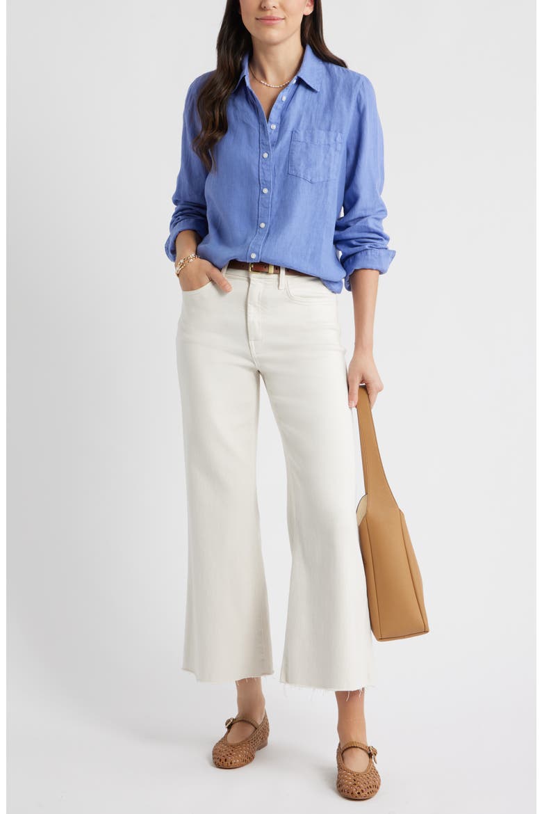 Casual Linen Button-Up Shirt, Alternate, color, BLUE DENIM