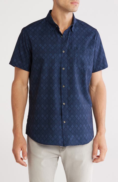 Print UB Tech Short Sleeve Stretch Aero Mesh Button-Up Shirt