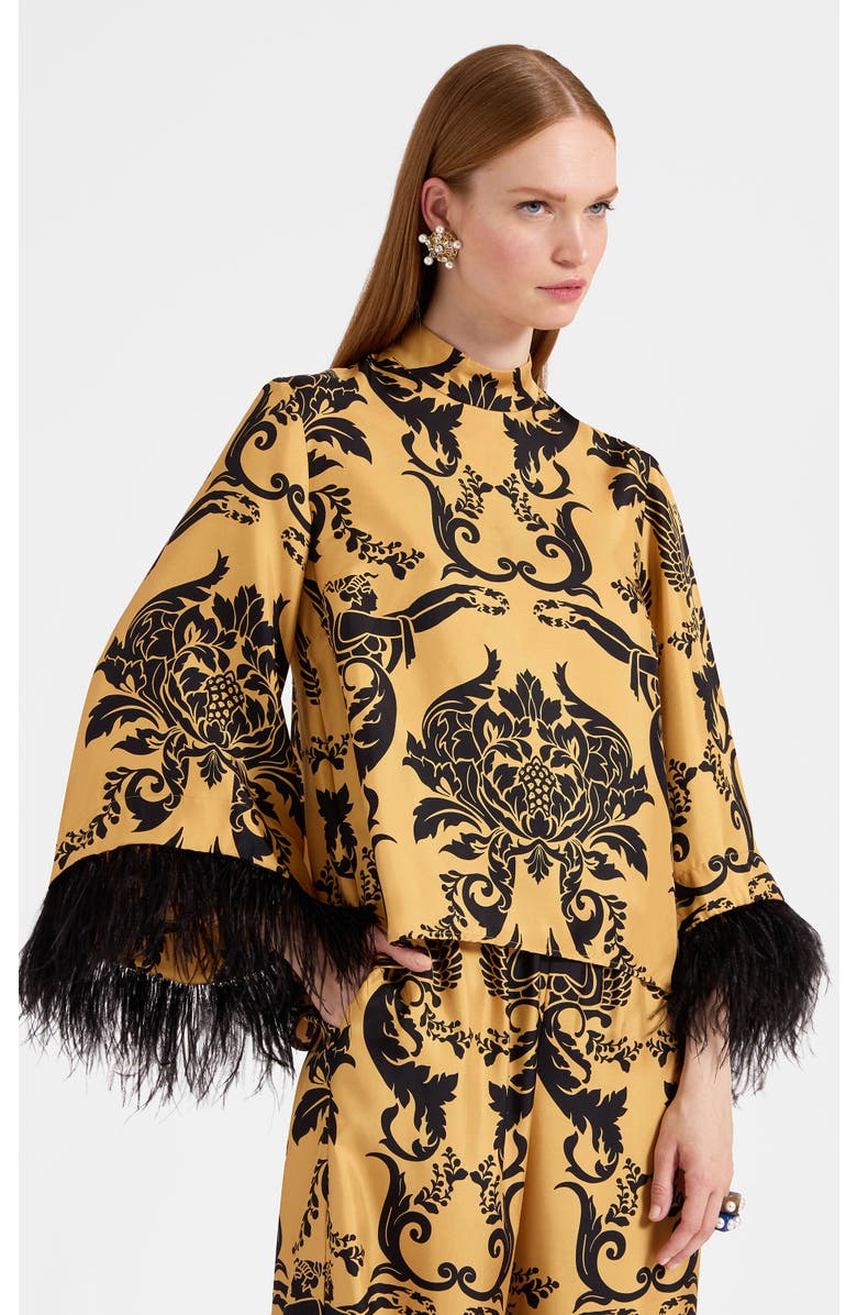 La DoubleJ Make An Exit Top With Feathers Cherubs Gold, Main, color, Cherubs Gold