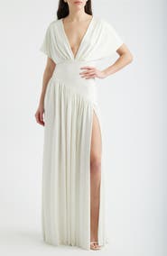 Delfi Collective Plunge Neck Side Slit Gown