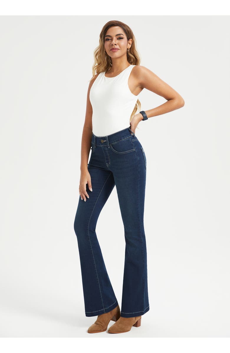 Betabrand Signature Mid Rise Stretch Denim Flare Leg Jeans, Main, color, Roma Wash