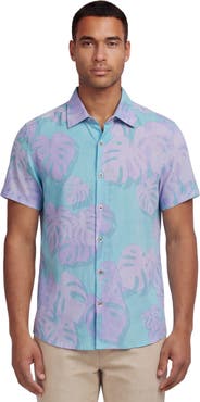 Lords of Harlech Monstera Floral Mens Linen Button-up Shirt
