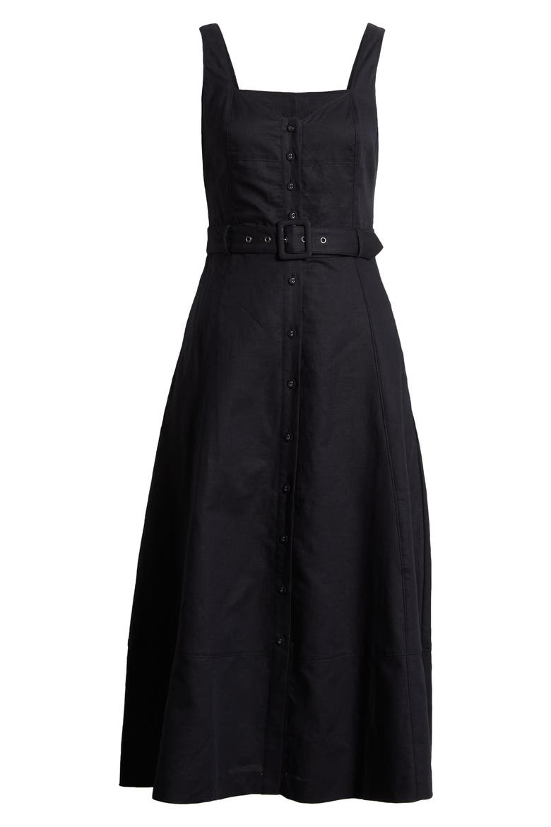 Arienne Belted Sleeveless Linen Blend Midi Dress, Alternate, color, BLACK