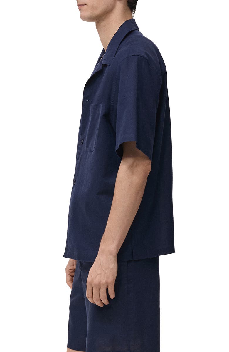 MANGO Oversize Cotton & Linen Camp Shirt, Alternate, color, Ink Blue
