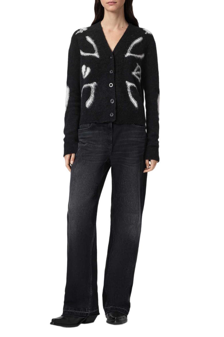 Charm Graphic Cardigan, Alternate, color, BLACK/ CHALK WHITE