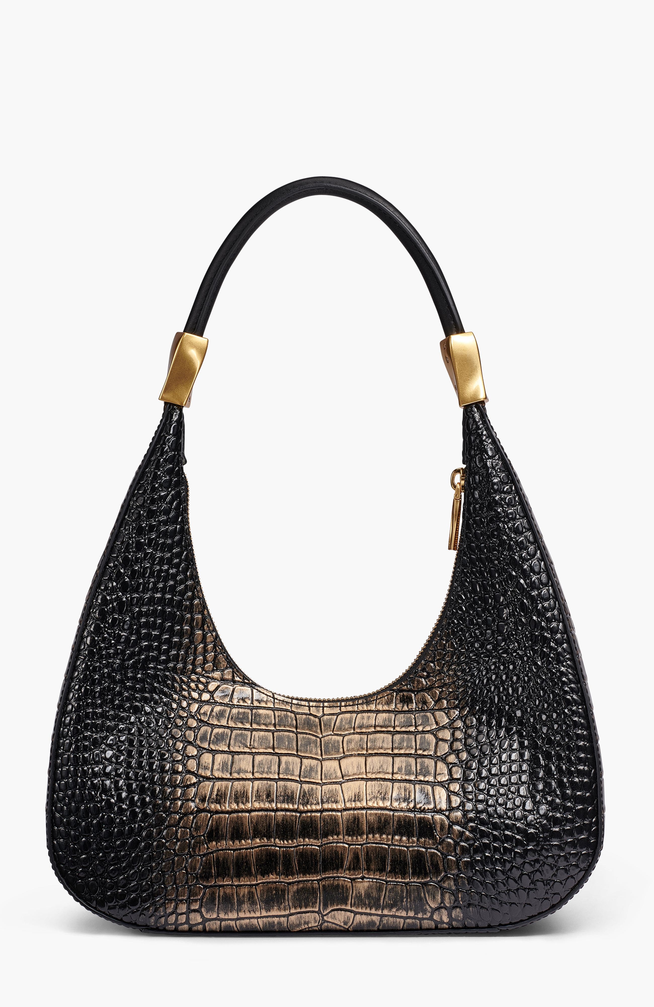 Quogue Shoulder Bag, Alternate, color, Black/Gold Crocodile