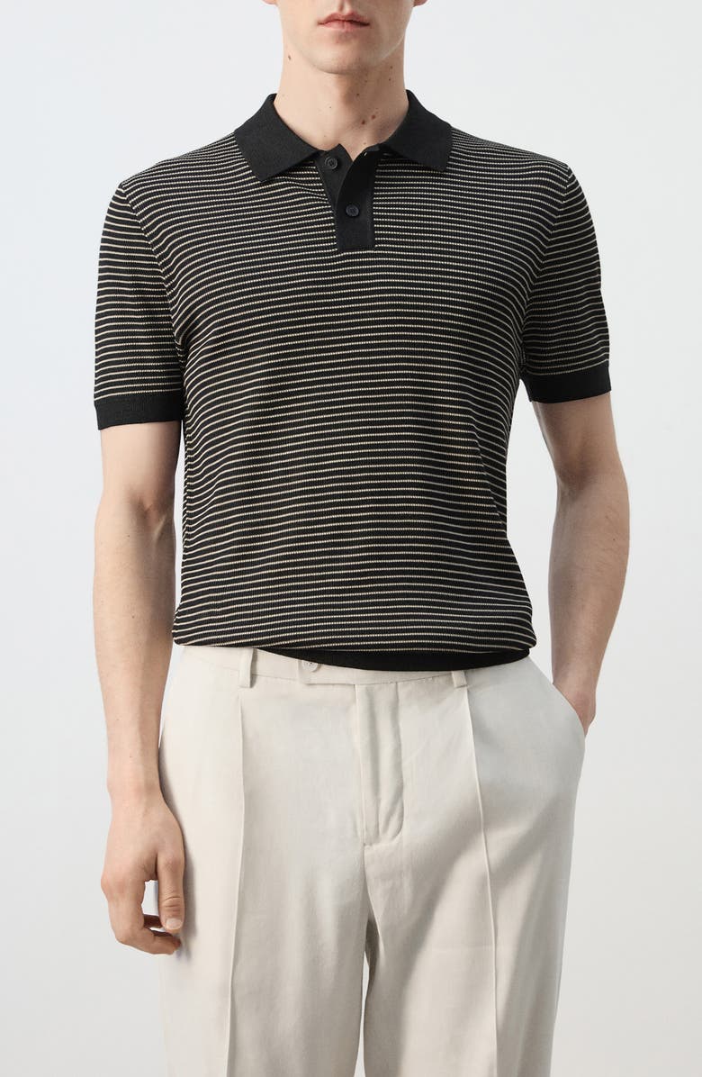 MANGO Stripe Polo, Main, color, Black