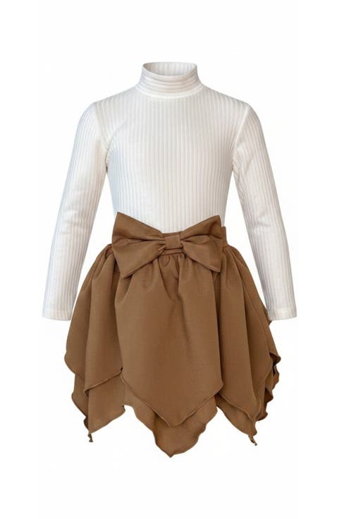 Ribbed Long Sleeve Top and Hankerchief Skirt Set