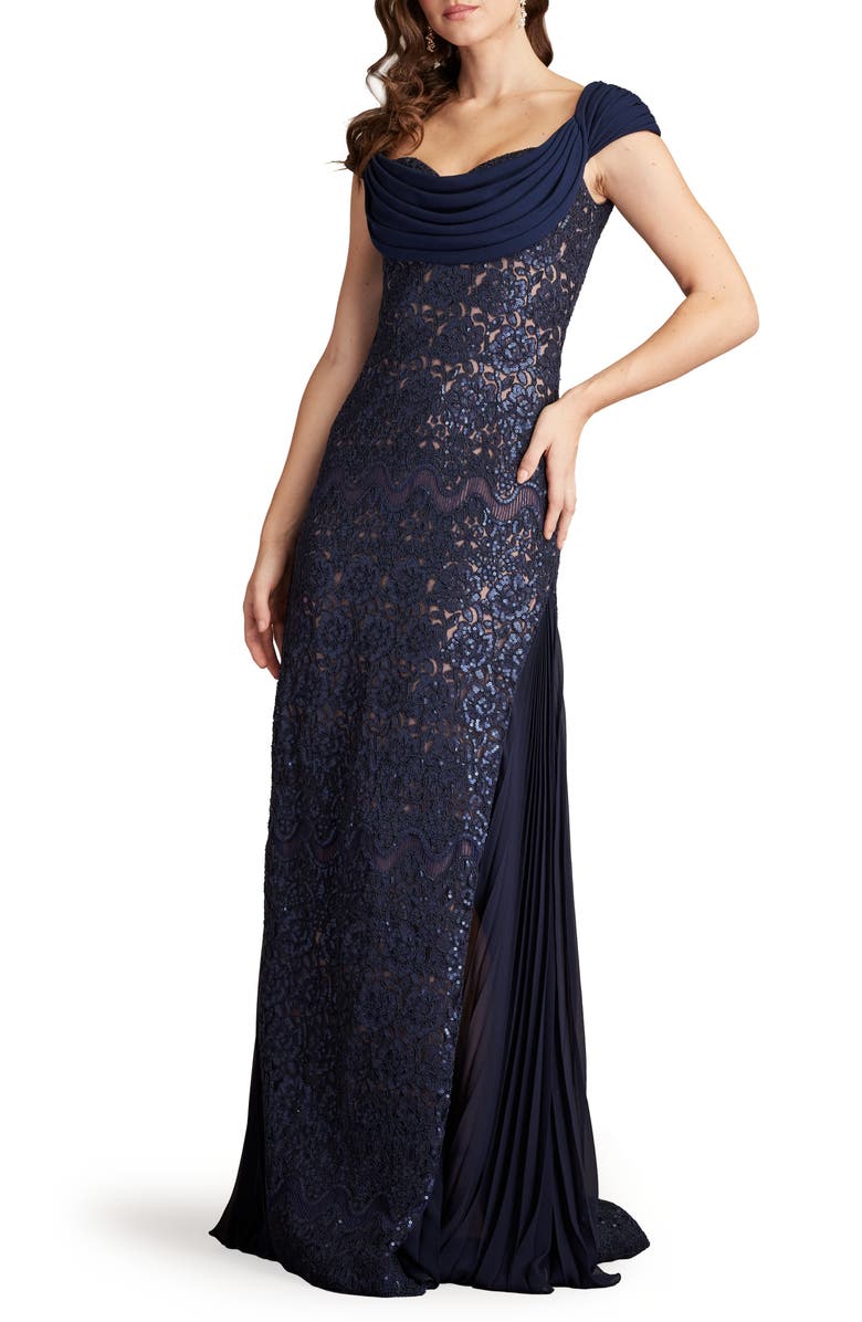 Tadashi Shoji Sequin Corded Lace Sweetheart Neck Gown, Alternate, color,