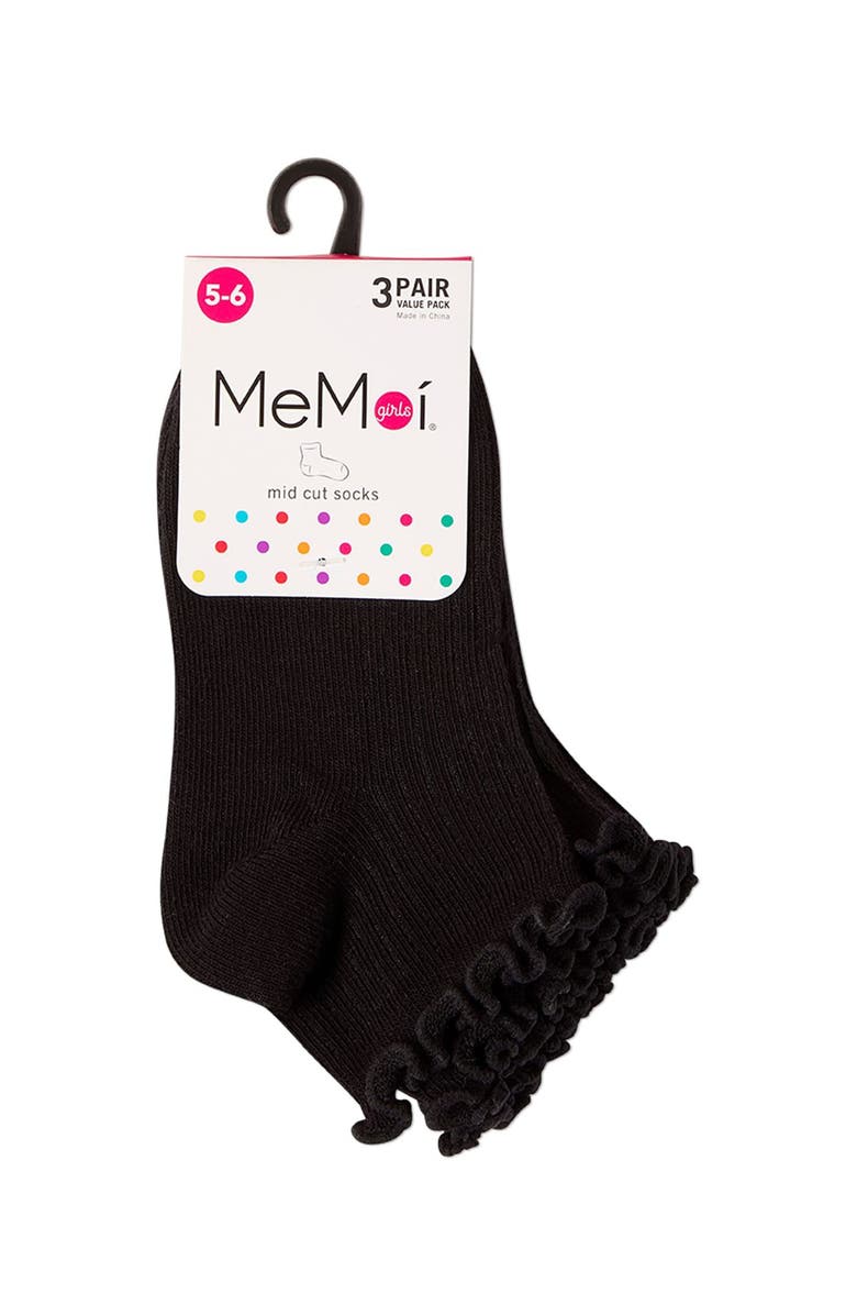 MeMoi 3 Pair Pack Ruffle Mid Cut Socks, Alternate, color, 