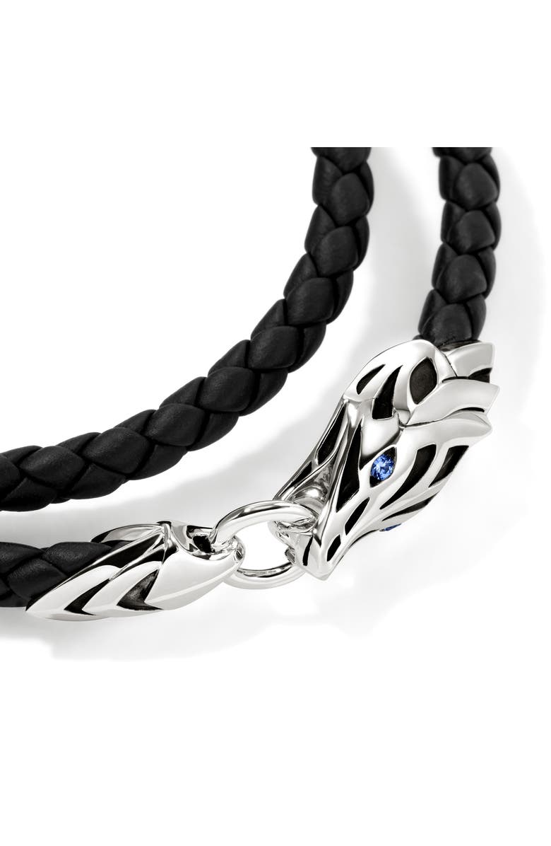 John Hardy Naga Wrap, Leather, Sterling Silver, Blue Sapphire, 5mm, Alternate, color, 