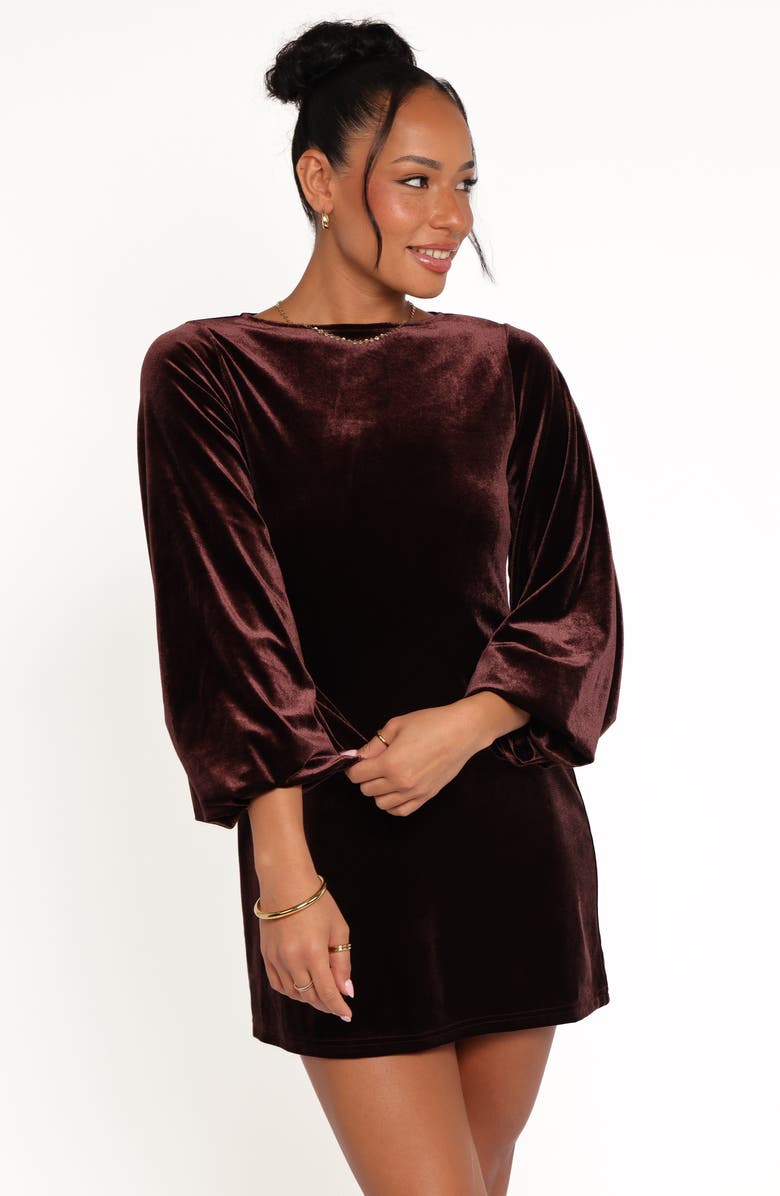 Petal & Pup Twylar Long Sleeve Velvet Minidress, Alternate, color, Brown