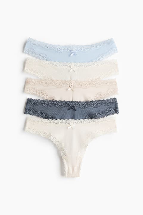 5-pack cotton and lace brazilian briefs
