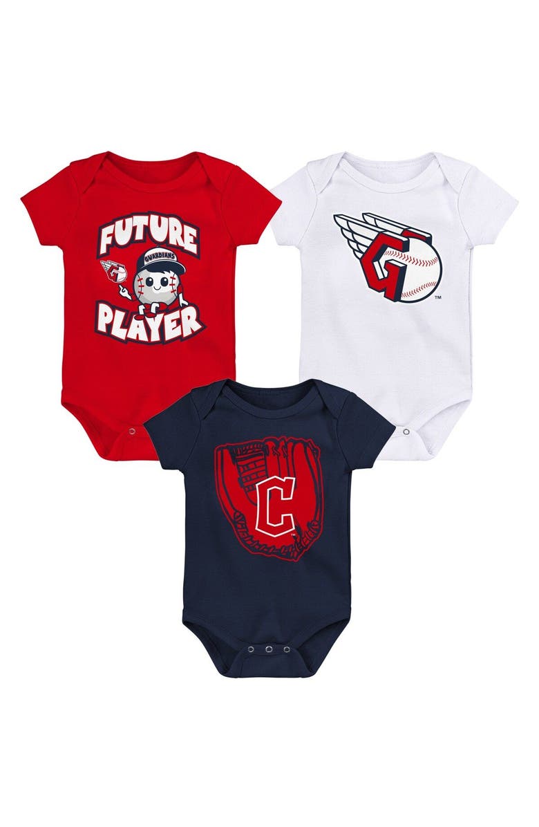 Outerstuff Newborn & Infant Red/Navy/White Cleveland Guardians Minor League Player Three-Pack Bodysuit Set, Main, color, Red