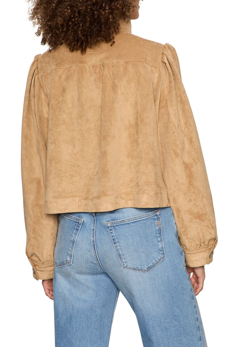 Puff Sleeve Faux Suede Jacket, Alternate, color, ANCIENT SCROLLS BROWN
