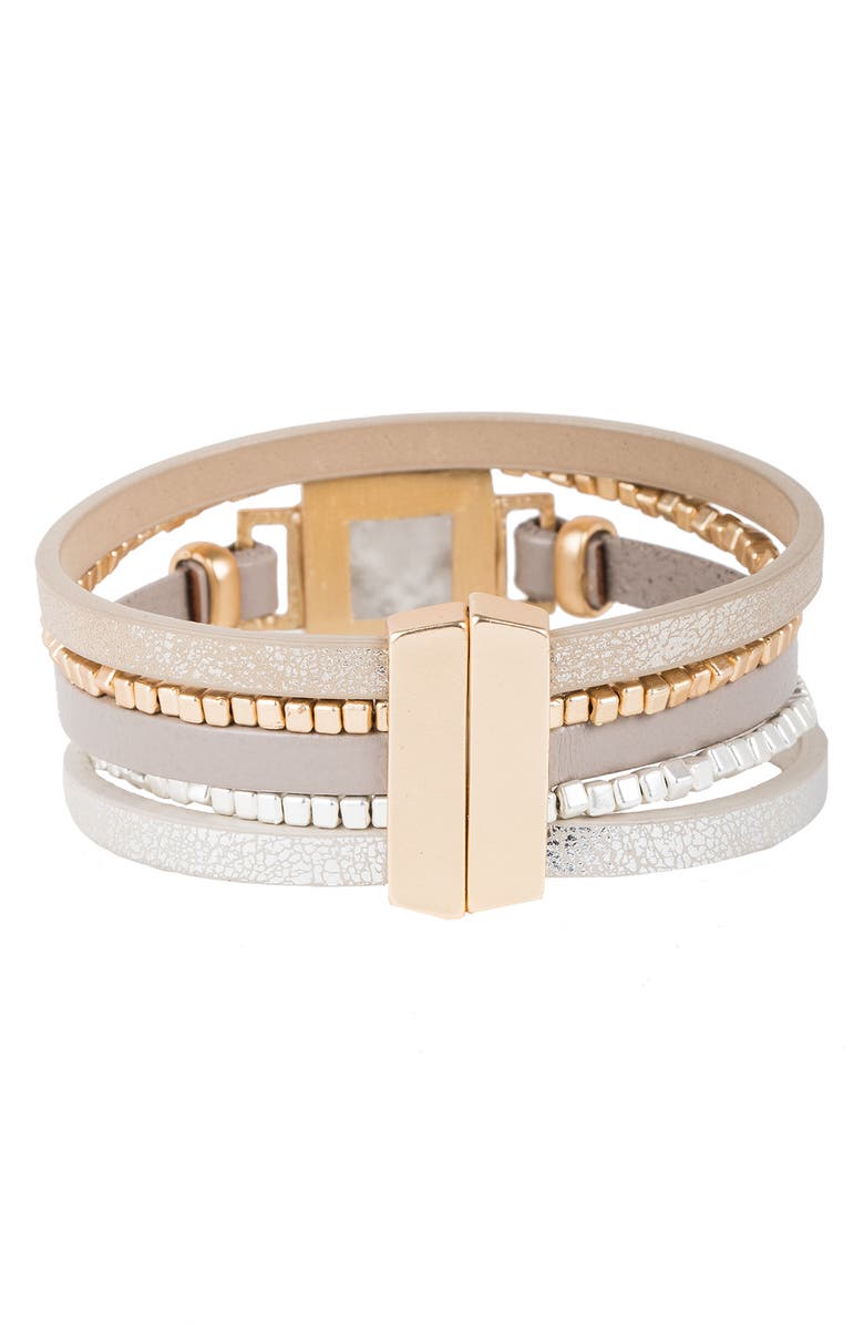 SAACHI Two-Tone Drusy Stone Faux Leather Multistrand Bracelet, Alternate, color, 