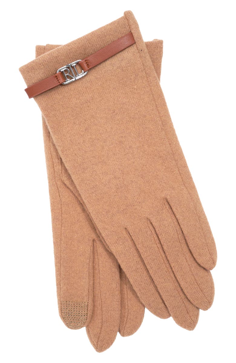 Lauren Ralph Lauren Oval Logo Bracelet Wool & Cashmere Blend Gloves, Alternate, color, Classic Camel