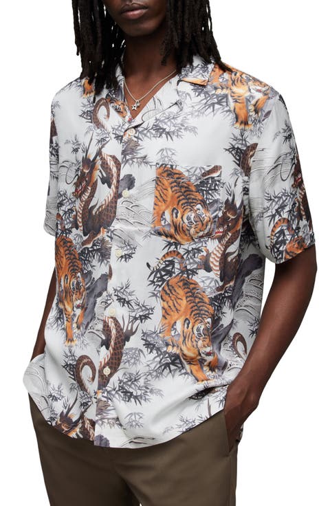 Kali Relaxed Fit Tiger & Dragon Print Camp Shirt