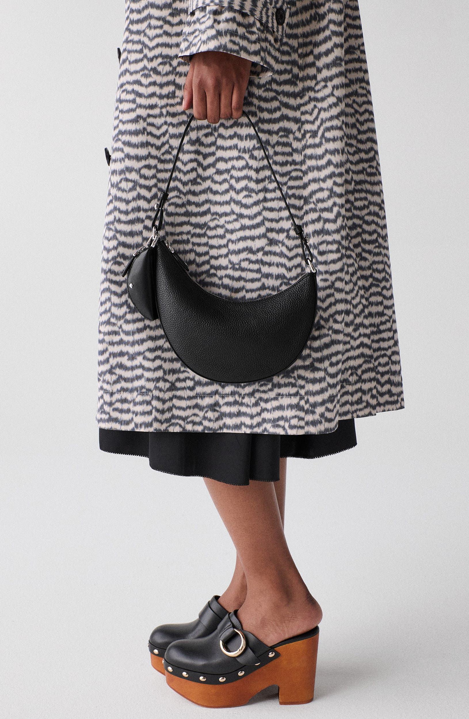 Kate Spade New York mini duo pebble leather crossbody bag, Alternate, color, Black/ Silver