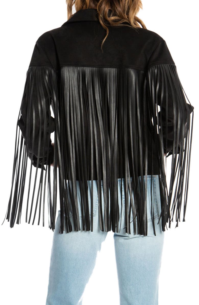 Juicy Couture Fringe Faux Leather Trucker Jacket, Alternate, color, Black