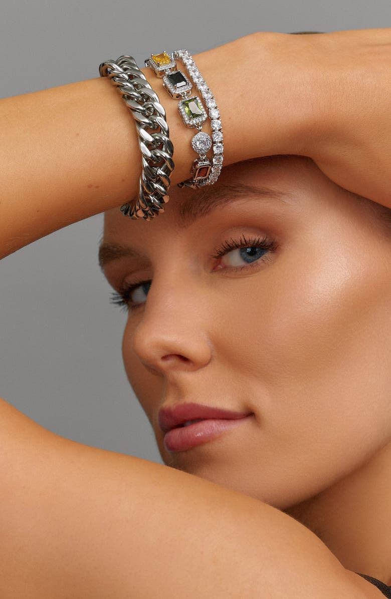 Nialaya Silver Crystal Gem Bracelet, Alternate, color, Silver