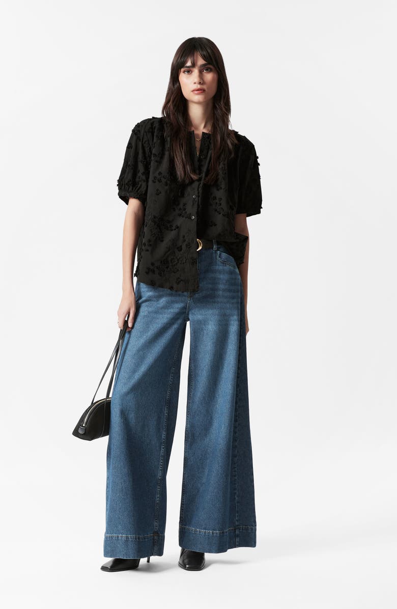 & Other Stories Floral Jacquard Cotton Button-Up Shirt, Alternate, color, Black