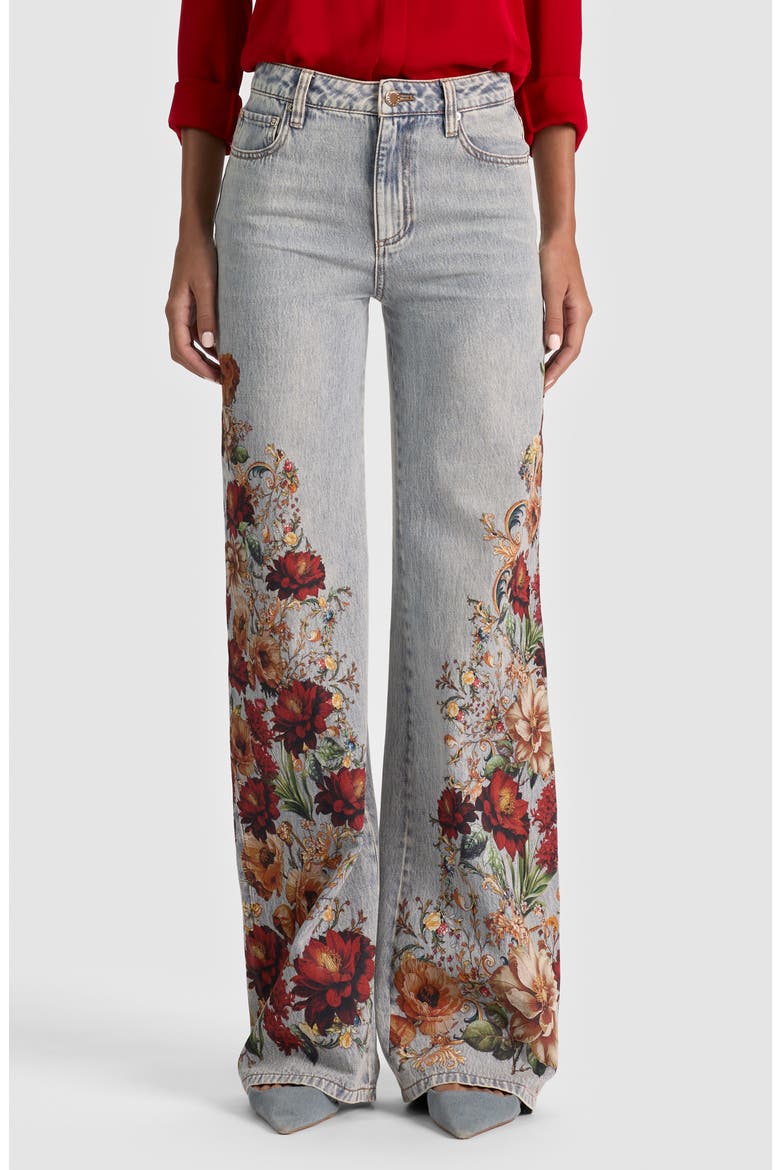 Chic High Waist Floral Embroidered Straight Leg Jeans, Main, color, RCKT FLRRD
