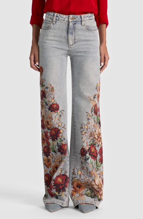 Chic High Waist Floral Embroidered Straight Leg Jeans